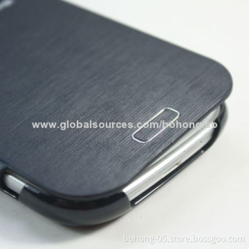 Original Imitated PU Grain with Drawing Line Grain PC Bottom Mirror Folio Case for Samsung Galaxy S3